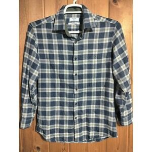 Renoma Paris Slim Fit  blue plaid flannel mens medium korean size 100